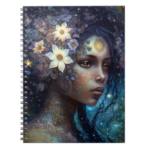 Caderno Espiral Arte da Rainha Fantasia, Deusa Negra Africana