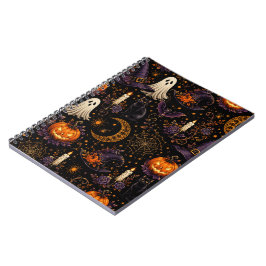 Caderno Espiral Arte de abóbora e fantasma para noite assustadora