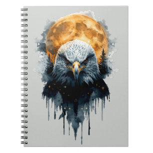 Caderno Espiral Arte de Águia Careca Majestosa Aquarela Lua Vida S