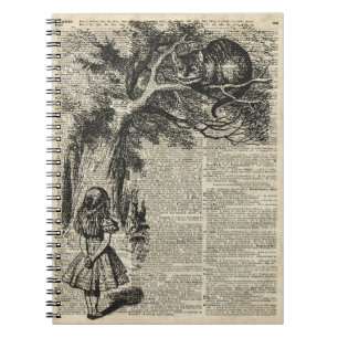 Caderno Espiral Arte de Alice e de estêncil de Cheshire na página