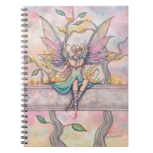 Caderno Espiral Arte de aquarela de fantasia de fadas sentadas com