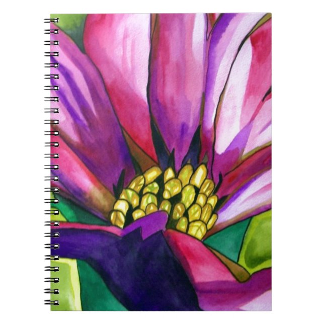 Caderno Espiral Arte de aquarela de flor margarida africana roxa (Frente)