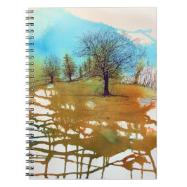 Caderno Espiral Arte de Aquarela de Paisagem de Árvores