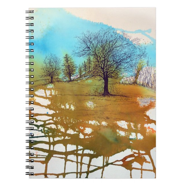 Caderno Espiral Arte de Aquarela de Paisagem de Árvores (Frente)