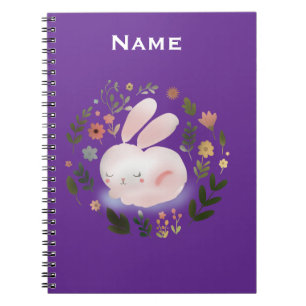 Caderno Espiral Arte de Berço de Grinalda Floral de Coelhinho da P
