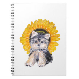 Caderno Espiral Arte de cachorro Yorkshire fofo e girassol