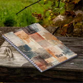 Caderno Espiral Arte de Colagem Urbana Vintage de Nova York