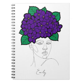 Caderno Espiral Arte de Coroa de Flor de Nascimento de Fevereiro P