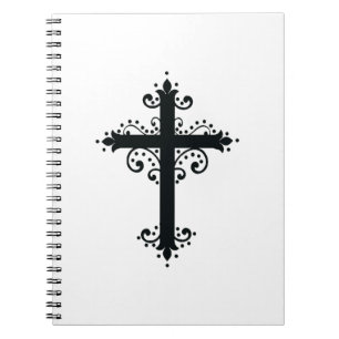 Caderno Espiral Arte de Cruz Talhada Ornamentada Premium