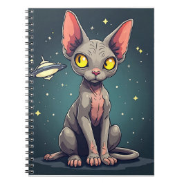 Caderno Espiral Arte de desenho animado espacial de UFO de gato Sp