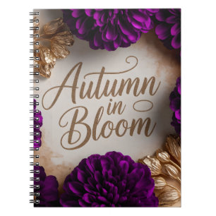 Caderno Espiral Arte de Estilo de Vida do Autumn Floral Roxo