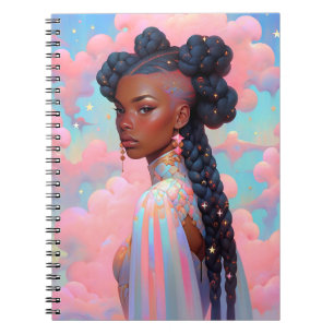 Caderno Espiral Arte de Fantasia Afro-Americana Cósmica