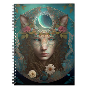 Caderno Espiral Arte de Fantasia Mística com Espírito Animal