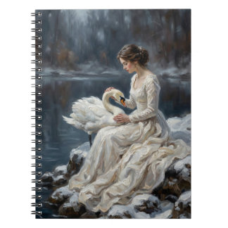 Caderno Espiral Arte de Fantasia Romance Donzela Cisne Lago de Inv