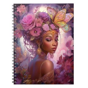 Caderno Espiral Arte de Fantasia Rosa Púrpura e Negra