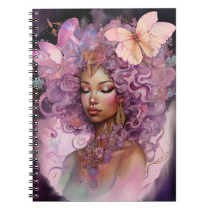 Caderno Espiral Arte de Fantasia Rosa Púrpura e Negra