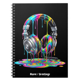 Caderno Espiral Arte de Fones de Ouvido com Gotejamento de Tinta A