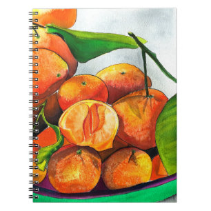 Caderno Espiral Arte de fruta de cor laranja mandarina