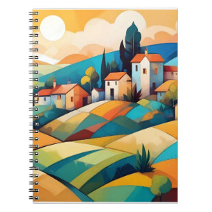 Caderno Espiral Arte de fundo da Campanha de Vila abstrato Landsca