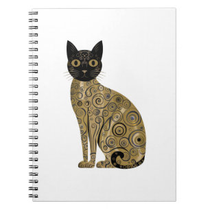 Caderno Espiral Arte de Gato Preto Decorativo Dourado no Estilo Gu