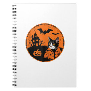 Caderno Espiral Arte de Halloween de Gato 2024 Gatinhos Gatos Home