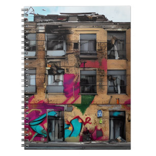 Caderno Espiral Arte de IA Abstrata de Edifício Abandonado