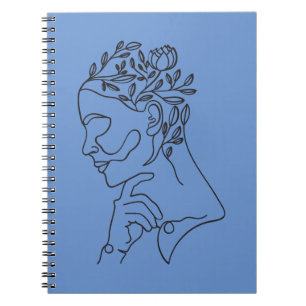 Caderno Espiral Arte de Linha da Face Neutralista Floral Mínima