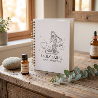 Caderno Espiral Arte de linha fluida Figura meditando yoga