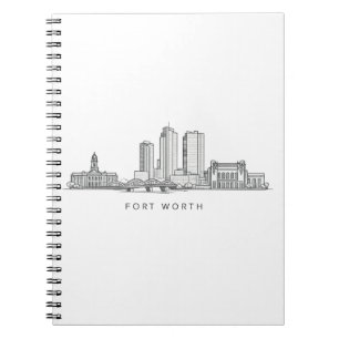 Caderno Espiral Arte de Linha Minimalista da Silhueta de Fort Wort