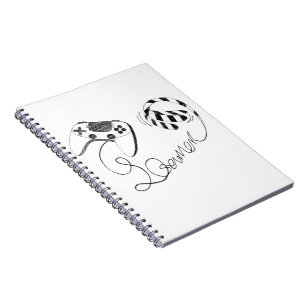 Caderno Espiral Arte de Linha Minimalista de Gato Gamer - Cabo de