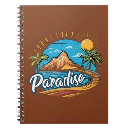 Caderno Espiral Arte de Logo de Ilha Paraíso Tropical