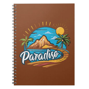 Caderno Espiral Arte de Logo de Ilha Paraíso Tropical
