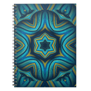 Caderno Espiral Arte de Mandala Azul e Amarela Abstrata Impression