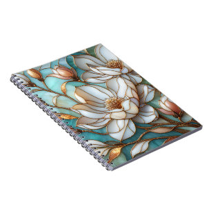 Caderno Espiral Arte de mosaico floral em vidro colorido Magnólia