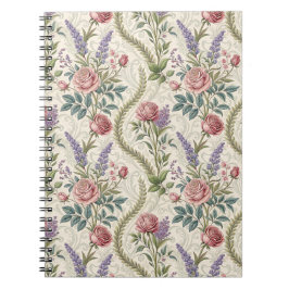 Caderno Espiral Arte de padrão floral Rosa Francesa Clássica e Lav