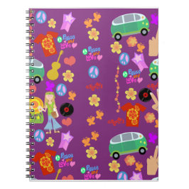 Caderno Espiral Arte de Padrão Roxo de Hippie Divertido