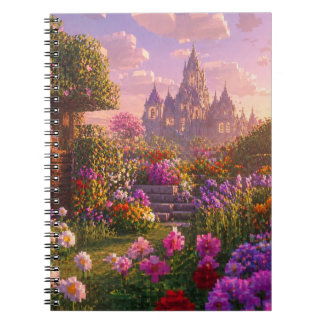 Caderno Espiral Arte de Parede de Jardim de Flores no Estilo Minec