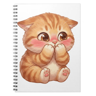 Caderno Espiral Arte de Parede em Tela de Gatinho Laranja Tímido e