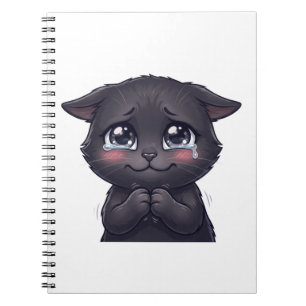 Caderno Espiral Arte de Parede em Tela de Gato Preto Chorando Fofo