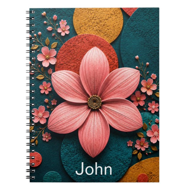 Caderno Espiral Arte de Parede Geométrica Abstrata Flor de Rosa (Frente)