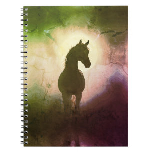 Caderno Espiral Arte de Parede Silhueta de Cavalo Místico Noturno