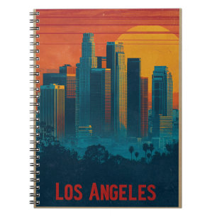 Caderno Espiral Arte de Poster de Viagem Retro do Centro de Los An
