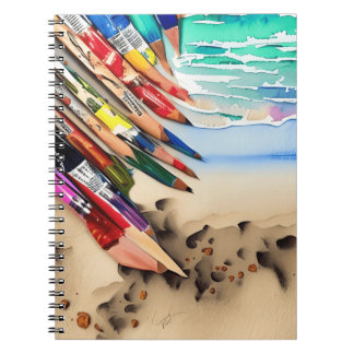 Caderno Espiral Arte de praia com lápis