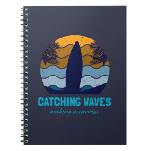 Caderno Espiral Arte de Praia das Ondas de Captura Retro Surfboard