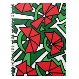 Caderno Espiral Arte de Rabiscos de Flores Vermelhas