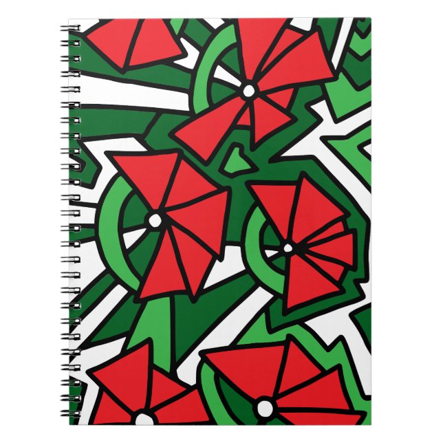 Caderno Espiral Arte de Rabiscos de Flores Vermelhas (Frente)