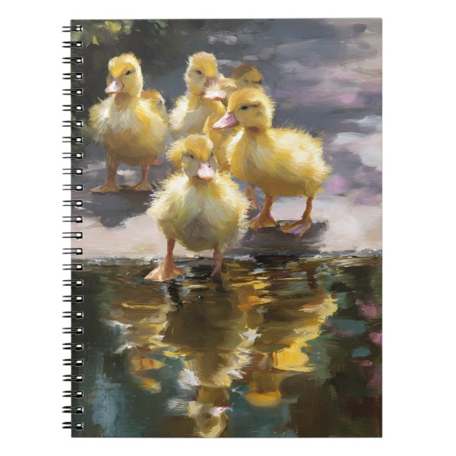 Caderno Espiral Arte de Reflexão Fluffy Ducklings Pond (Frente)