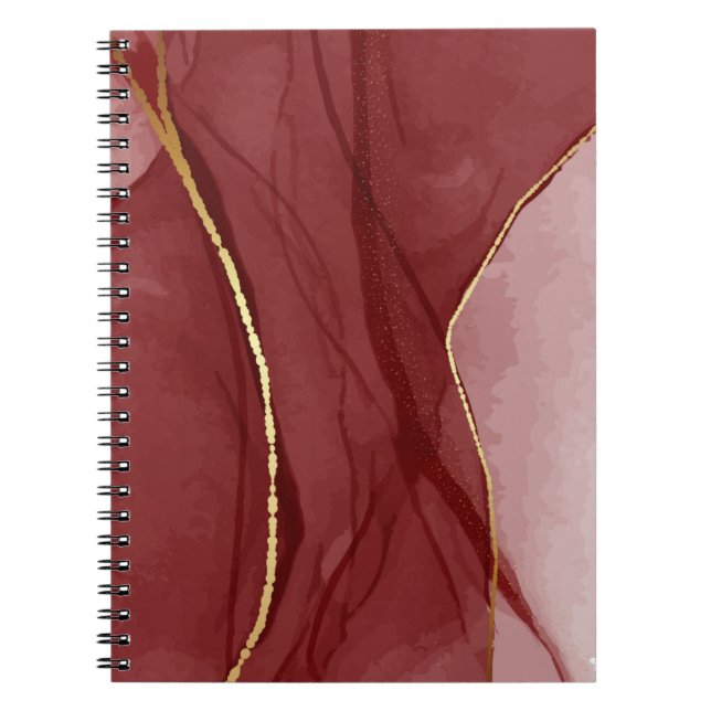 Caderno Espiral Arte de resina, fundo abstrato de marsala vermelho (Frente)