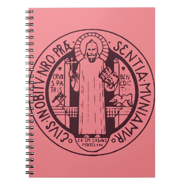 Caderno Espiral Arte de Símbolo Minimalista da Medalha de São Bent (Frente)