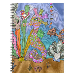 Caderno Espiral Arte de Tartaruga Marinha Psicodélica